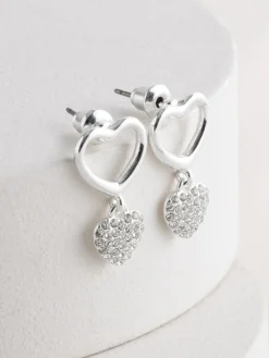 - Oorknopjes met glinsterend hartje met hanger*Next Outlet