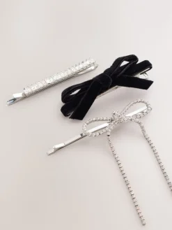 Zilverkleurig - Sparkle Bow Hair Slides 3 Pack*Next