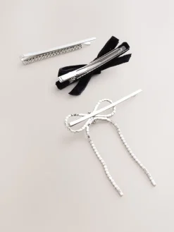 Zilverkleurig - Sparkle Bow Hair Slides 3 Pack*Next