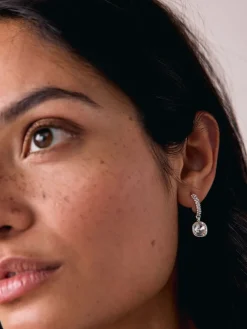 - Square Stone Drop Pavé Hoop Earrings*Next Clearance