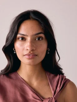 - Square Stone Drop Pavé Hoop Earrings*Next Clearance