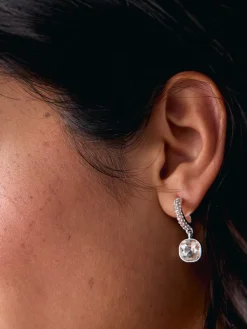 - Square Stone Drop Pavé Hoop Earrings*Next Clearance