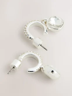 - Square Stone Drop Pavé Hoop Earrings*Next Clearance