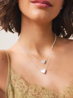 - Two Row Pavé Heart Necklace*Next Hot