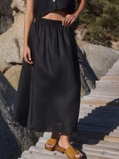 Zwart - 100% linnen midirok*Next Sale