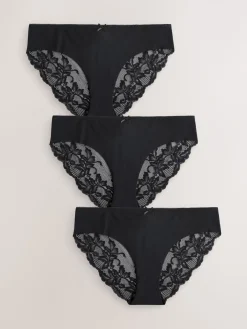 Zwart - 3 Niet-aftekenende slips met kanten achterkant*Next Discount