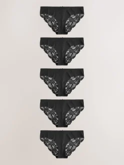 Zwart - 5 Niet-aftekenende slips met kanten achterkant*Next Outlet