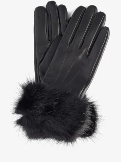 - ® - Leren handschoenen met imitatiebontrand*Barbour Discount