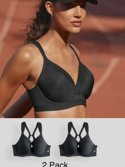 Zwart - B-G High Impact Dry Tech Full Cup Wired Sports Bras 2 Pack*Next Online