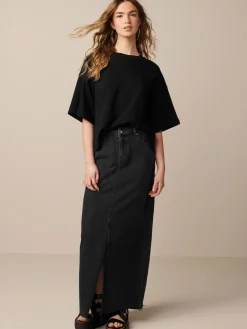 Zwart - Boxy oversized T-shirt met relaxte pasvorm van zware stof en ronde hals*Next Discount