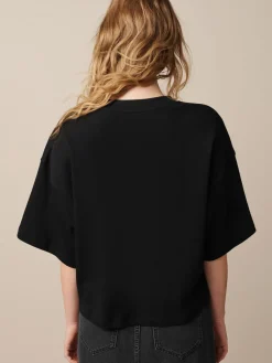 Zwart - Boxy oversized T-shirt met relaxte pasvorm van zware stof en ronde hals*Next Discount