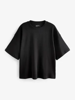 Zwart - Boxy oversized T-shirt met relaxte pasvorm van zware stof en ronde hals*Next Discount