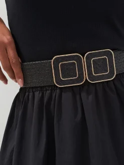 Zwart - Brede riem met raffia-effect en vierkante gesp*Next Sale