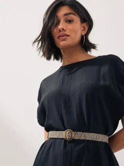 Zwart - Brede riem met raffia-effect en vierkante gesp*Next Sale