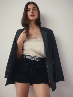 Zwart - Diamante Statement Buckle Regular Leather Belt*Next