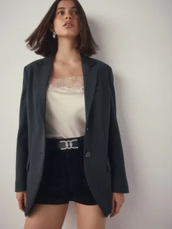 Zwart - Diamante Statement Buckle Regular Leather Belt*Next