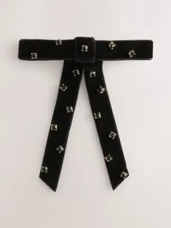 Zwart - Embellished Velvet Bow Hair Barrette*Next Best