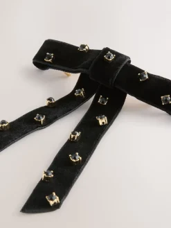 Zwart - Embellished Velvet Bow Hair Barrette*Next Best