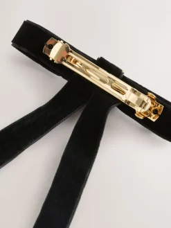 Zwart - Embellished Velvet Bow Hair Barrette*Next Best