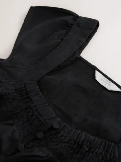 - Flutter Sleeve Button Front Top With Linen*Next Online