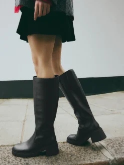 Zwart - Forever Comfort® Chunky Heeled Round Toe Knee High Boots*Next