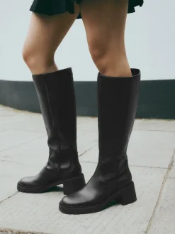 Zwart - Forever Comfort® Chunky Heeled Round Toe Knee High Boots*Next