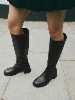 Zwart - Forever Comfort® Chunky Heeled Round Toe Knee High Boots*Next