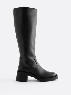 Zwart - Forever Comfort® Chunky Heeled Round Toe Knee High Boots*Next