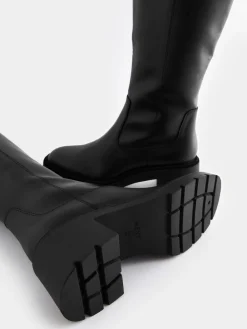 Zwart - Forever Comfort® Chunky Heeled Round Toe Knee High Boots*Next