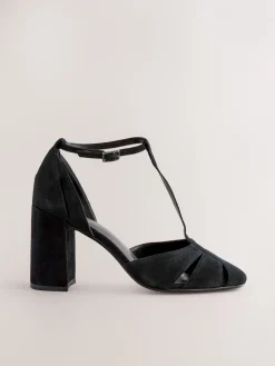 Zwart - Forever Comfort® Leather T-Bar Cutout Closed Toe Block Heels*Next Sale