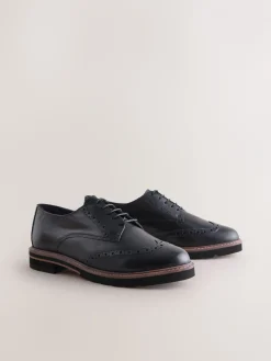 Zwart - Forever Comfort® Leather Brogue Detailing Chunky Sole Lace-Up Shoes*Next Discount
