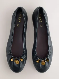 - Forever Comfort® Leather Ruched Charm Ballet Flats*Next Online