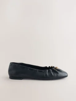 - Forever Comfort® Leather Ruched Charm Ballet Flats*Next Online