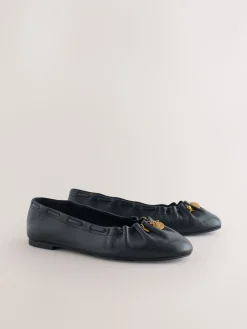 - Forever Comfort® Leather Ruched Charm Ballet Flats*Next Online