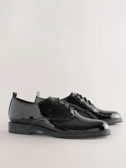 Zwart - Forever Comfort® Patent Almond Toe Lace-Up Shoes*Next Best