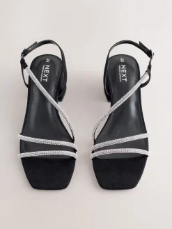 - Forever Comfort Square Toe Jewelled Strappy Block Heeled Sandals*Next Online