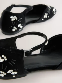 Zwart - Forever Comfort® Velvet Embellished Two Part Closed Toe Shoes*Next New