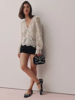 Zwart - Forever Comfort® Velvet Embellished Two Part Closed Toe Shoes*Next New