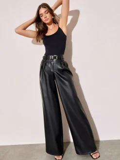 - Faux Leather Pleated Wide Leg Trousers*Friends Like These Clearance