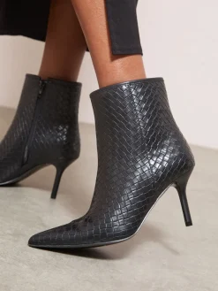 - Faux Leather Mid Heel Smart Point Toe Woven Ankle Boots*Friends Like These Discount