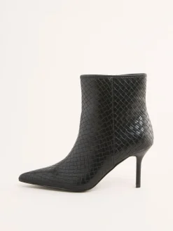 - Faux Leather Mid Heel Smart Point Toe Woven Ankle Boots*Friends Like These Discount