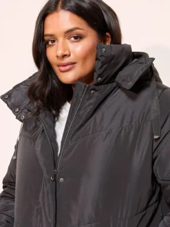 Zwart - - Lange gewatteerde jas met capuchon*Friends Like These Best