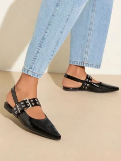 - Buckle Slingback Pointed Toe Faux Patent Leather Ballerina Shoes*Friends Like These Outlet