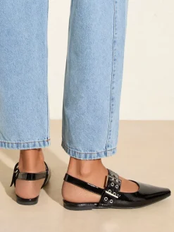 - Buckle Slingback Pointed Toe Faux Patent Leather Ballerina Shoes*Friends Like These Outlet