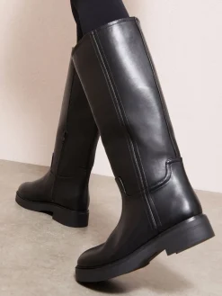 - Faux Leather Casual Flat Pull On Knee High Long Riding Boots*Friends Like These Best