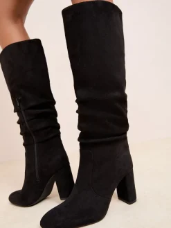 - Ruched Block Heel Knee High Long Faux Suede Boots*Friends Like These