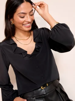 - Long Sleeve Button Front Ruffle Blouse*Friends Like These Clearance