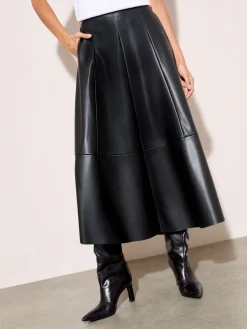 Zwart - Faux Leather Midi Skirt*Friends Like These New