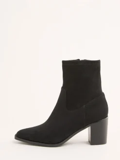 - Faux Suede Mid Heel Western Style Smart Sock Ankle Boots*Friends Like These Hot