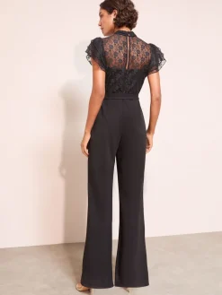 - jumpsuit van kant en scubamix met ruches aan de mouwen*Friends Like These Clearance